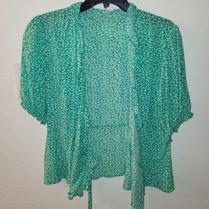 Green business casual twist tie blouse top t-shirt size M/L one size fits most